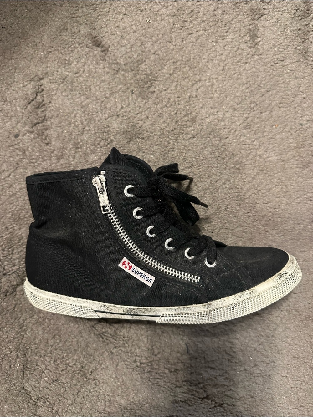 Superga Kids Black High-Top Sneaker with Side Zip and Lace-Up